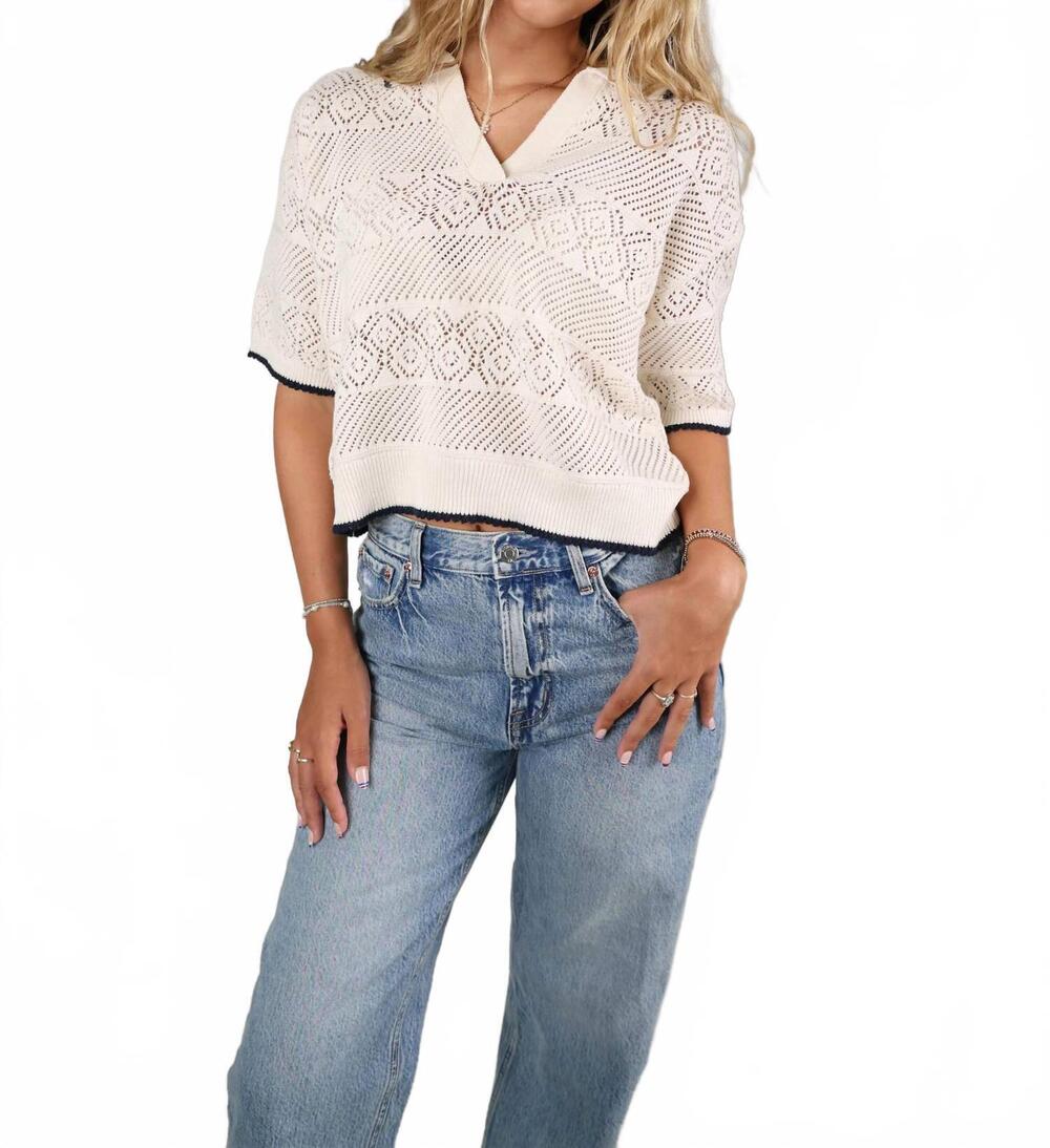 NEW Z SUPPLY women's denman crochet polo sweater in sandstone